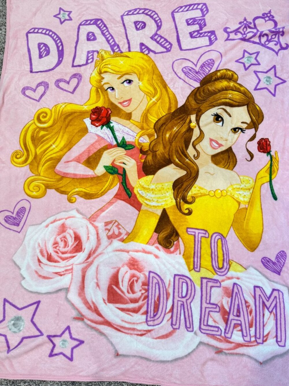 ✨ Disney Princess "Dare to Dream" Plush Throw Blanket - Aurora & Belle ✨